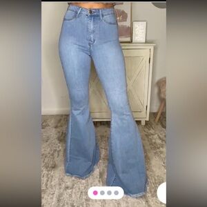 Vibrant Light Blue High-Rise Flare Jeans NWOT